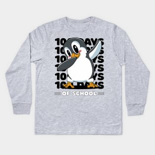 100 Days of school typography featuring a Dabbing Penguin #3 Kids Long Sleeve T-Shirt